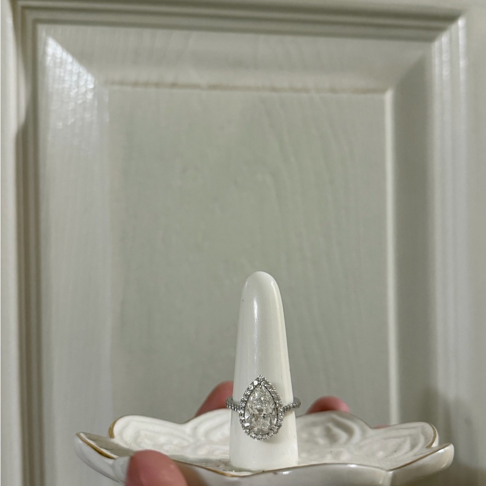 Pear Shaped Halo Engagement Ring - White/Silver